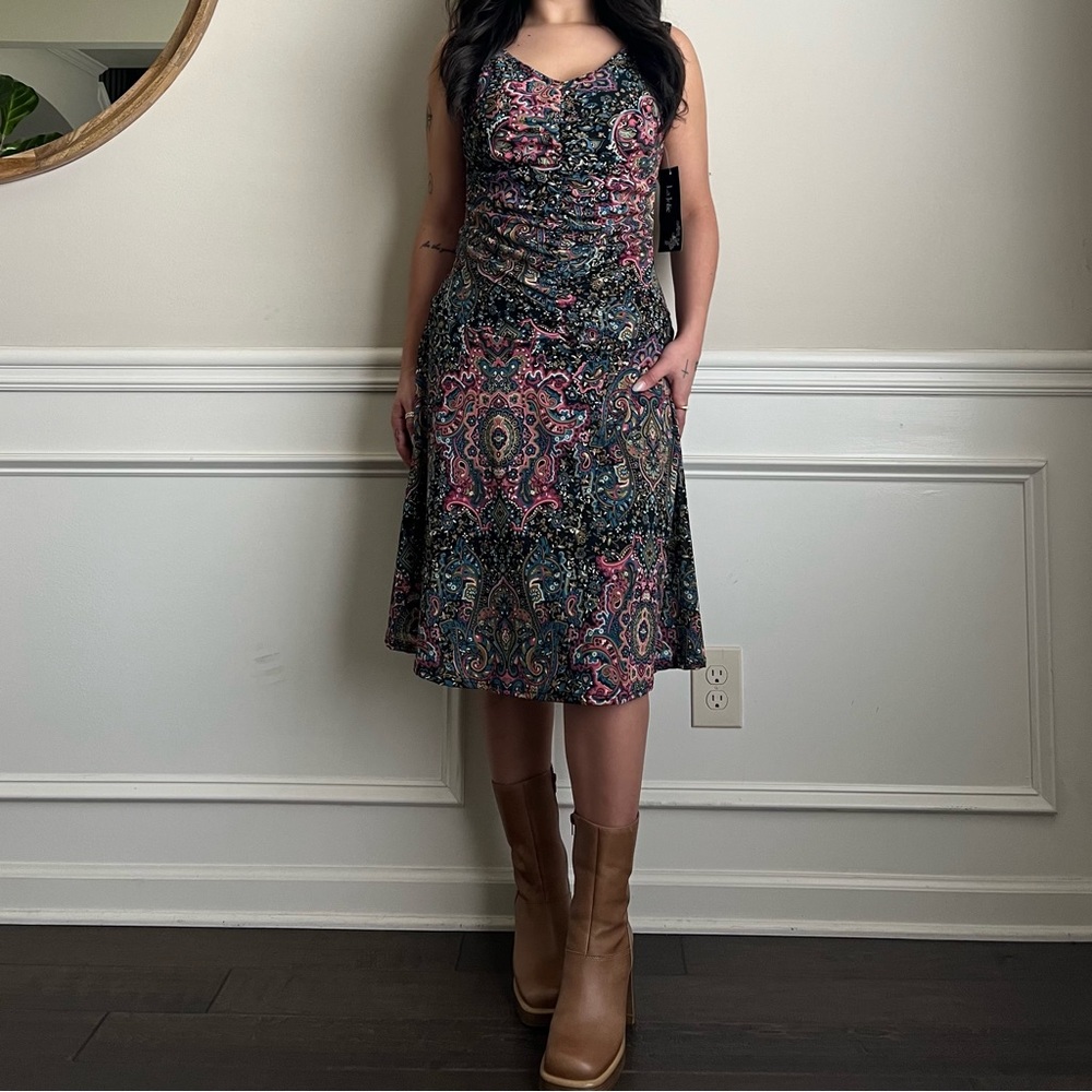 90s vintage deadstock nwt black floral n paisley print dress by La Jolie 💐